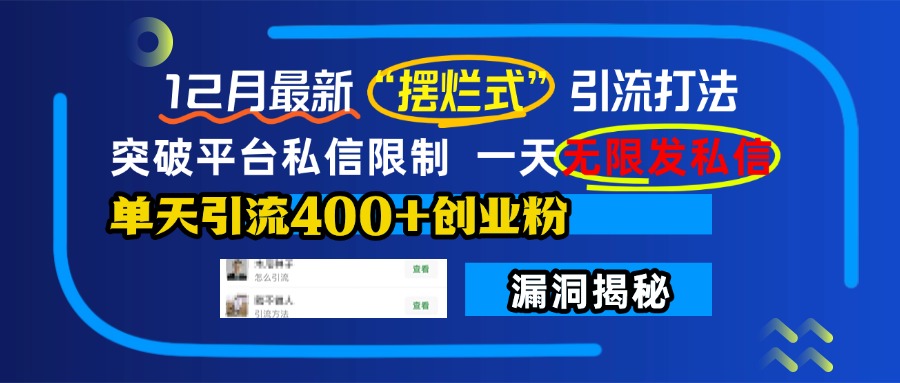 12月最新“摆烂式”引流打法，突破平台私信限制，一天无限发私信，单天引流400+创业粉！-天行资源库