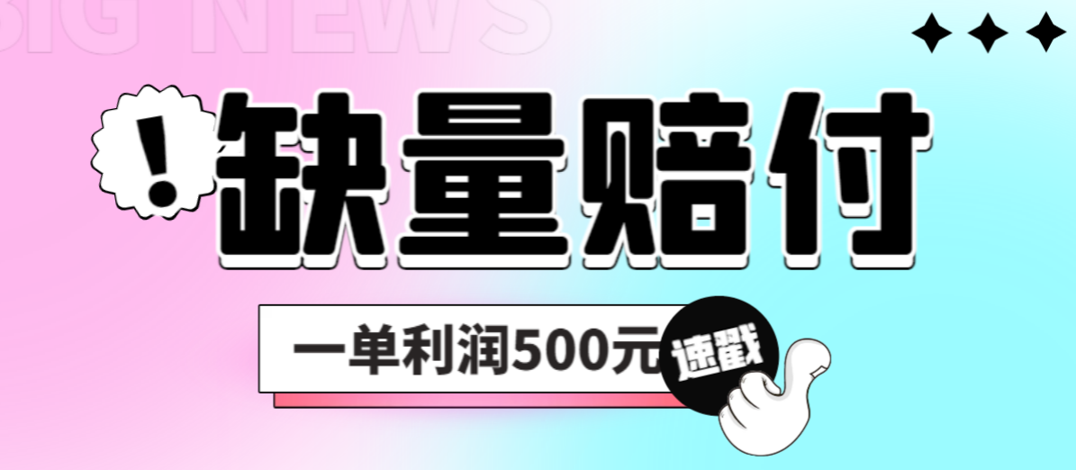 最新多平台缺量赔付玩法，简单操作一单利润500元-天行资源库