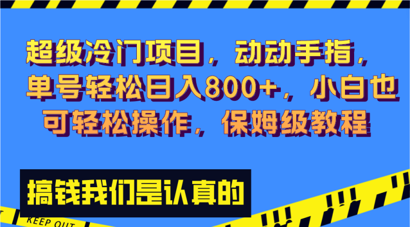 超级冷门项目,动动手指，单号轻松日入800+，小白也可轻松操作，保姆级教程-天行资源库