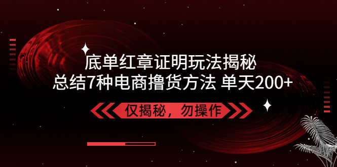 独家底单红章证明揭秘 总结7种电商撸货方法 操作简单,单天200+【仅揭秘】-天行资源库