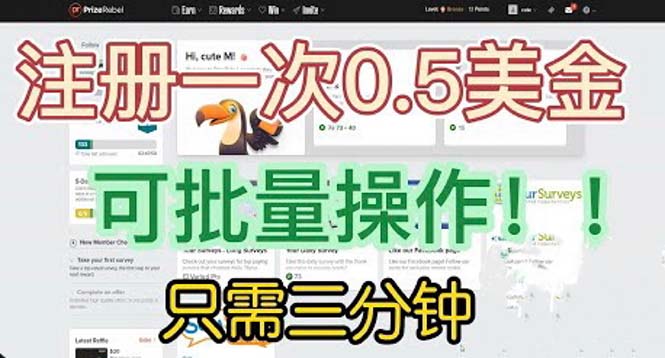 国外项目注册一次0.5美金 只需三分钟无脑操作 可批量放大 小白工作室福利-天行资源库