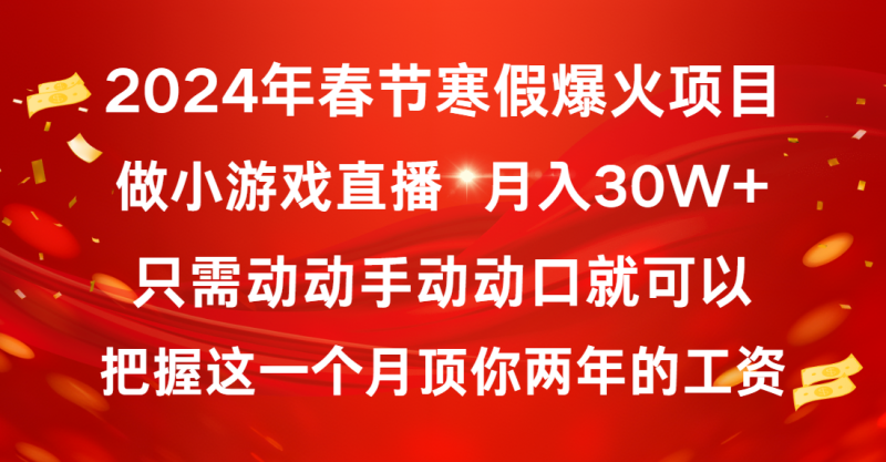 2024年春节寒假爆火项目，普通小白如何通过小游戏直播做到月入30W+-天行资源库