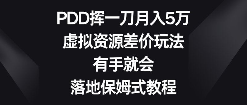 PDD挥一刀月入5万，虚拟资源差价玩法，有手就会，落地保姆式教程-天行资源库