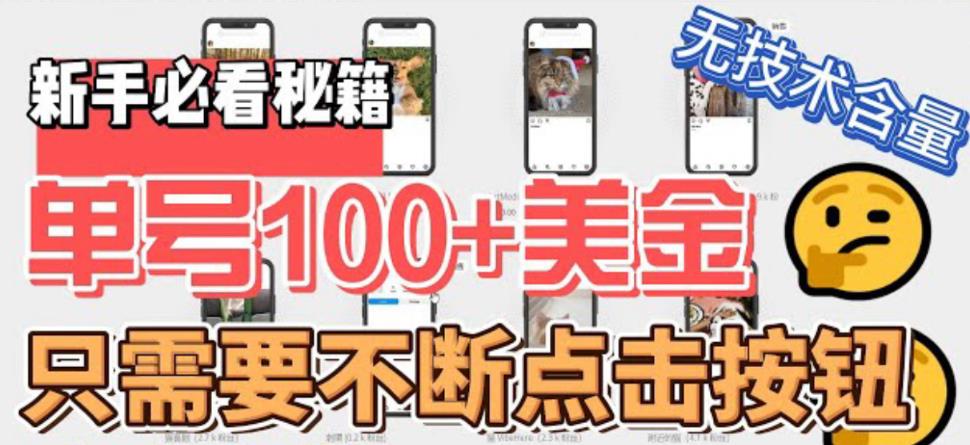 最新无脑只需不断点击按钮，单号100美金暴利项目，可批量操作-天行资源库