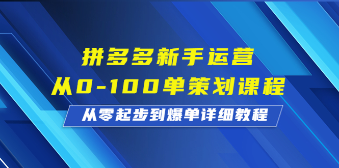 拼多多新手运营从0-100单策划课程，从零起步到爆单详细教程-天行资源库