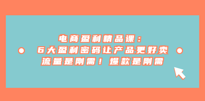 电商 盈利精品课：6大盈利 密码让产品更好卖，流量是刚需！爆款是刚需-天行资源库