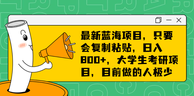 最新蓝海项目，只要会复制粘贴，日入800+，大学生考研项目，目前做的人极少-天行资源库