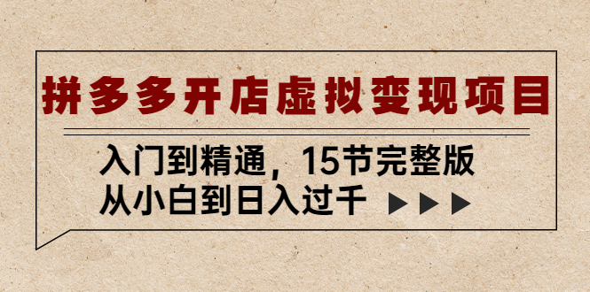 拼多多开店虚拟变现项目：入门到精通，从小白到日入过千（15节完整版）-天行资源库