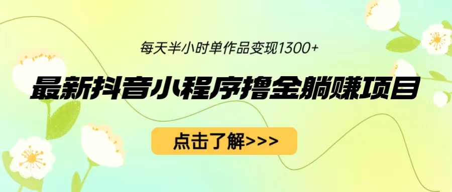 最新抖音小程序撸金躺赚项目，一部手机每天半小时，单个作品变现1300+-天行资源库