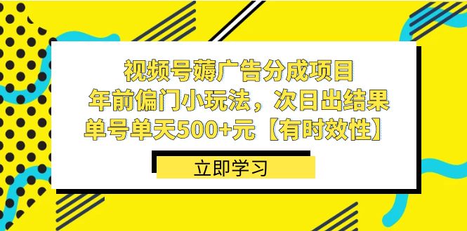 视频号薅广告分成项目，年前偏门小玩法，次日出结果，单号单天500+元-天行资源库