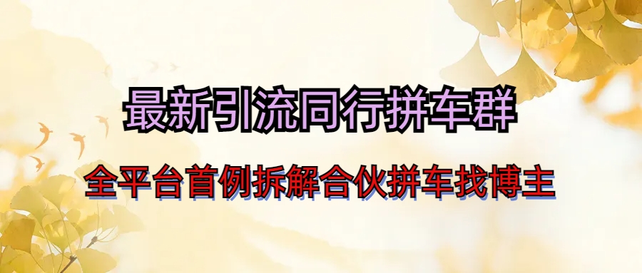 最新引流同行拼车群合伙拼车找博主日引百人新玩法-天行资源库