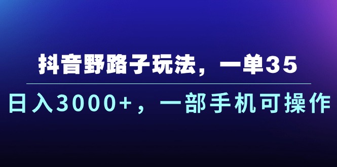 抖音野路子玩法，一单35.日入3000+，一部手机可操作-天行资源库