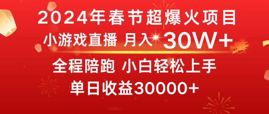 龙年2024过年期间，最爆火的项目 抓住机会 普通小白如何逆袭一个月收益30W+-天行资源库