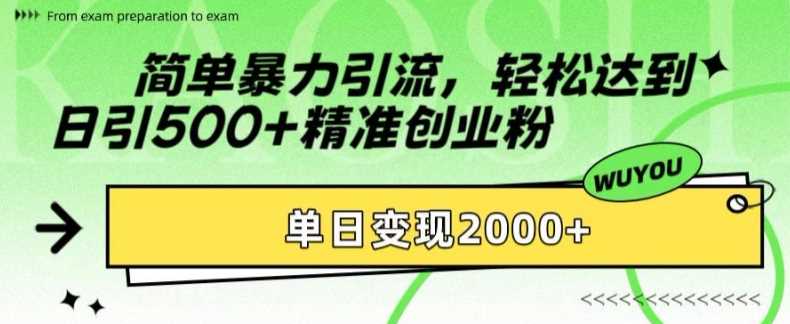 简单暴力引流轻松达到日引500+精准创业粉，单日变现2k【揭秘】-天行资源库