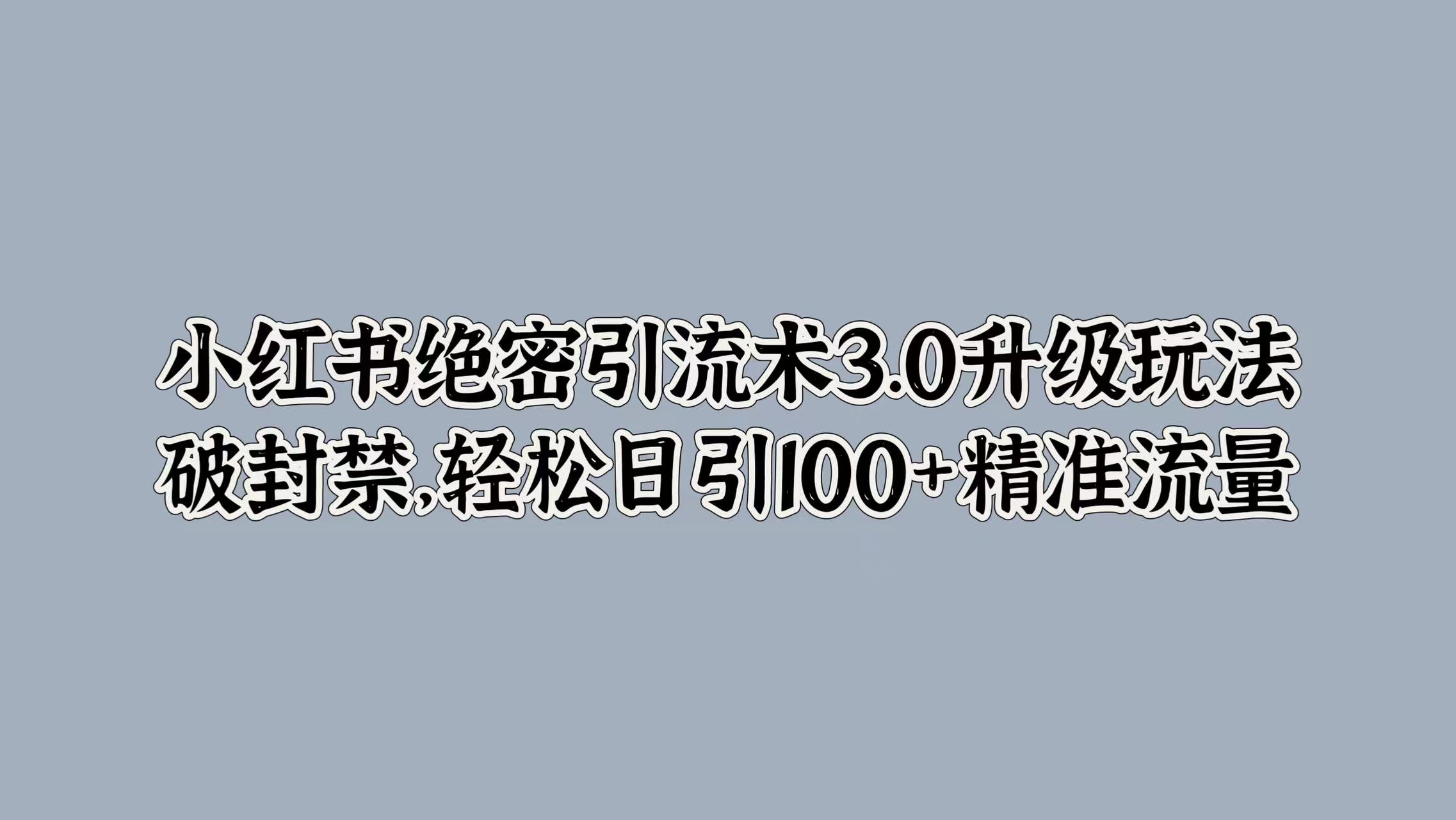 小红书绝密引流术3.0升级玩法，破封禁，轻松日引100+精准流量-天行资源库