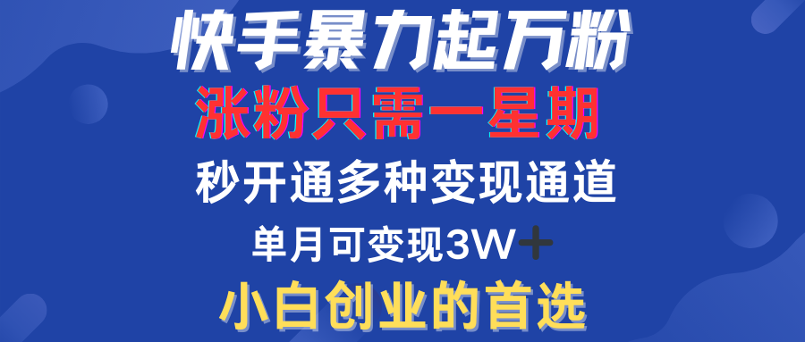 快手暴力起万粉，涨粉只需一星期！多种变现模式-天行资源库