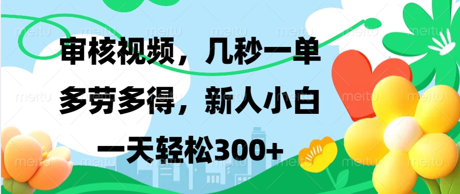 审核视频，几秒一单，多劳多得，新人小白一天轻松300+-天行资源库