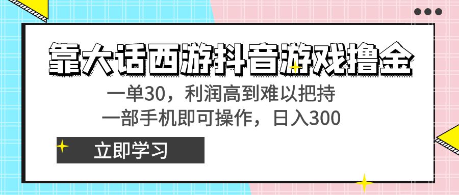 靠大话西游抖音游戏撸金，一单30，利润高到难以把持，一部手机即可操作…-天行资源库