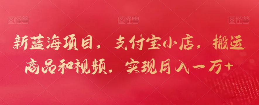 新蓝海项目，支付宝小店，搬运商品和视频，实现月入一万+-天行资源库
