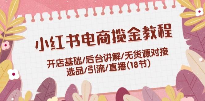 小红书电商揽金教程：开店基础/后台讲解/无货源对接/选品/引流/直播(18节)-天行资源库