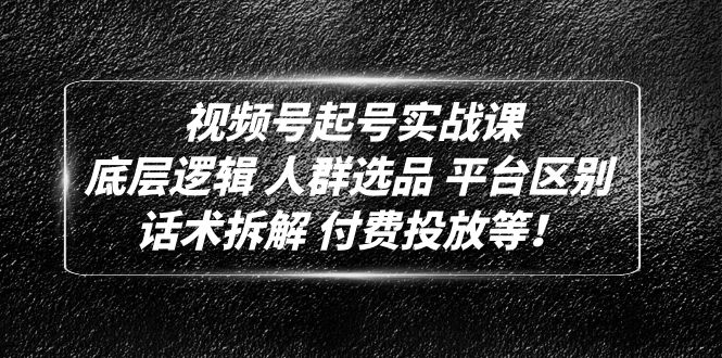 视频号起号实战课：底层逻辑 人群选品 平台区别 话术拆解 付费投放等！-天行资源库