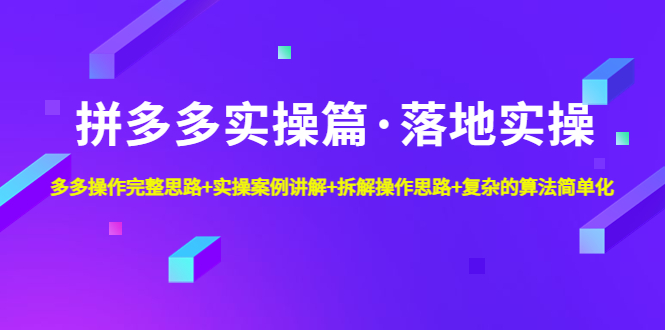 拼多多实操篇·落地实操 完整思路+实操案例+拆解操作思路+复杂的算法简单化-天行资源库