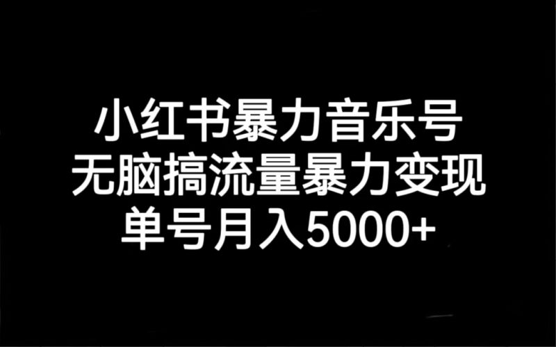 小红书暴力音乐号，无脑搞流量暴力变现，单号月入5000+-天行资源库
