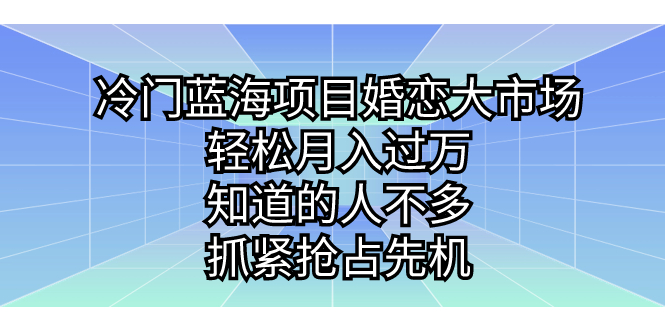 冷门蓝海项目婚恋大市场，轻松月入过万，知道的人不多，抓紧抢占先机。-天行资源库