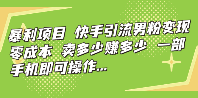 暴利项目，快手引流男粉变现，零成本，卖多少赚多少，一部手机即可操作…-天行资源库