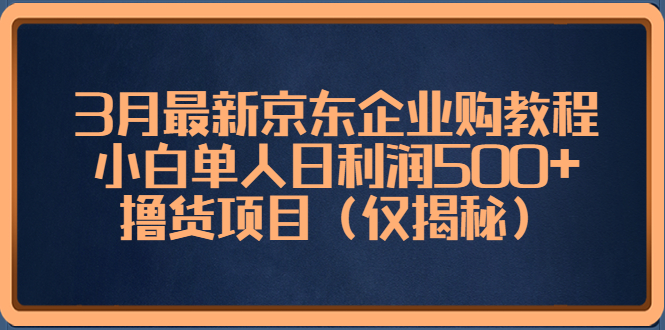 3月最新京东企业购教程，小白单人日利润500+撸货项目（仅揭秘）-天行资源库