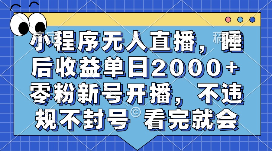 小程序无人直播，睡后收益单日2000+ 零粉新号开播，不违规不封号 看完就会-天行资源库