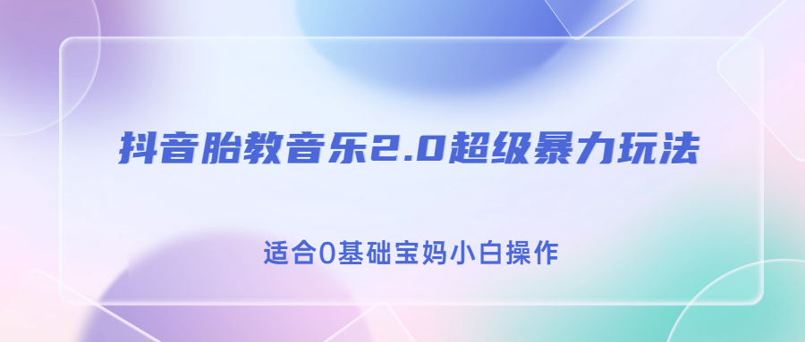 抖音胎教音乐2.0，超级暴力变现玩法，日入500+，适合0基础宝妈小白操作-天行资源库