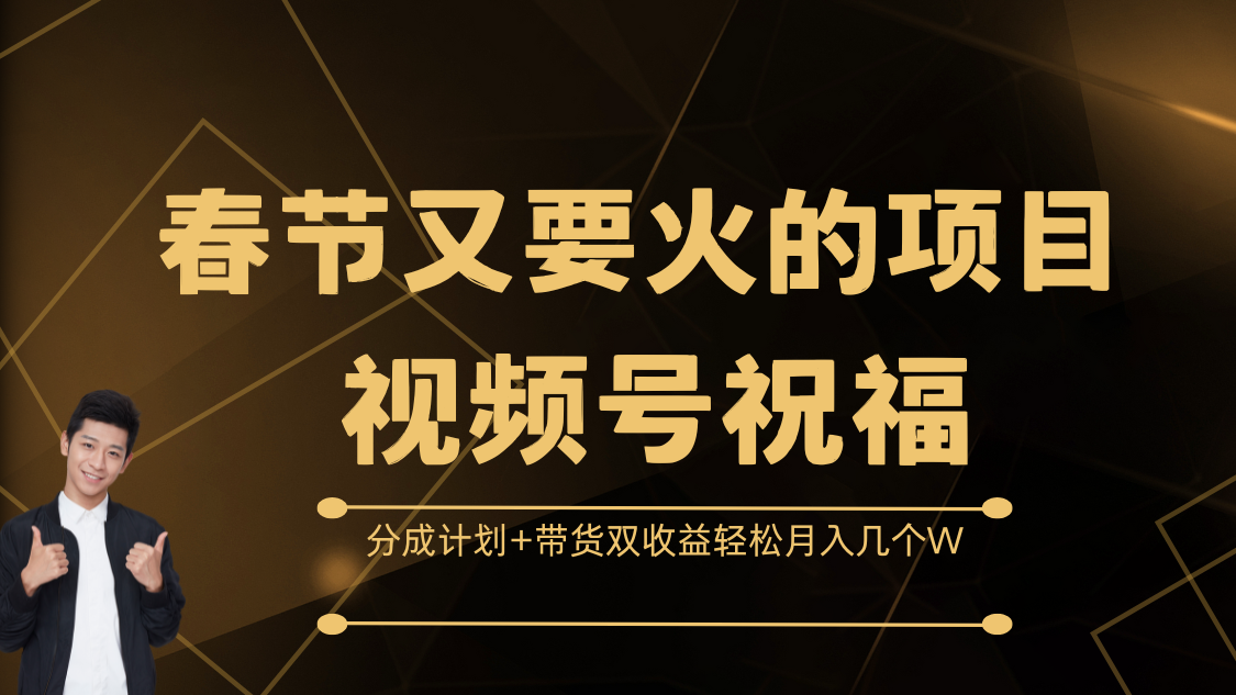 春节又要火的项目，视频号祝福，分成计划+带货双收益，轻松月入几个W-天行资源库