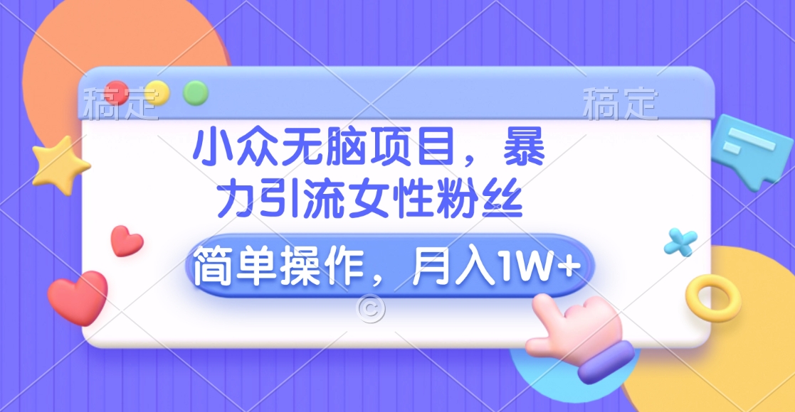 小众无脑项目，暴力引流女性粉丝，简单操作，月入10000+元-天行资源库