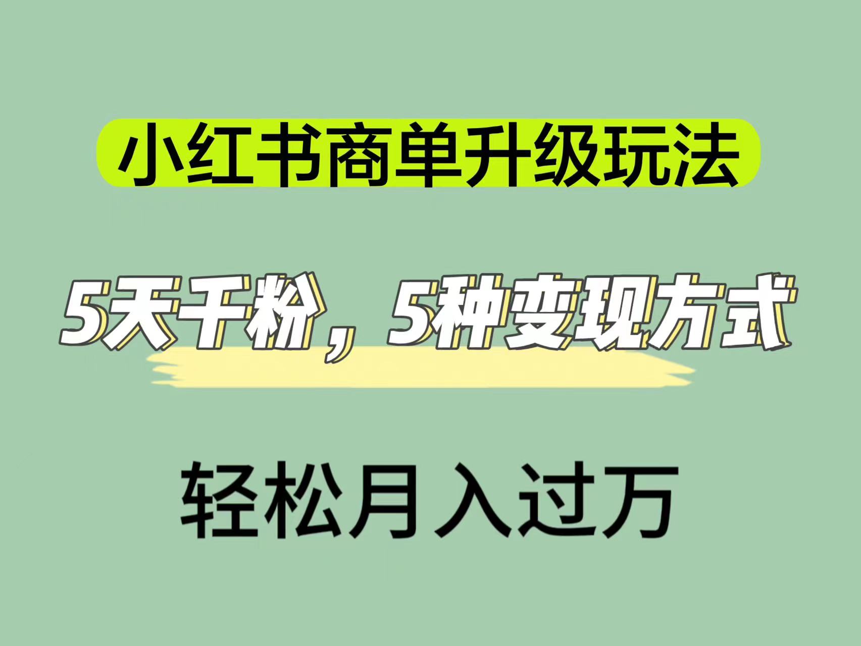 小红书商单升级玩法，5天千粉，5种变现渠道，轻松月入1万+-天行资源库