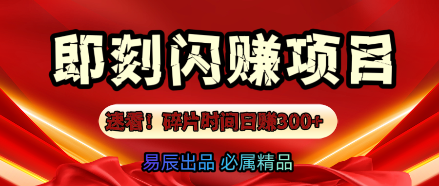 速看！零门槛即刻闪赚副业项目，轻松用碎片时间日赚300+！-天行资源库