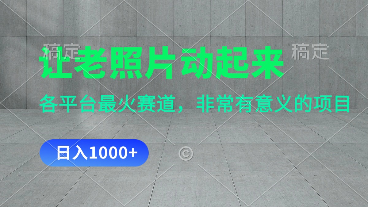 让老照片动起来，一天变现1000+，各平台最火赛道，看完就会-天行资源库