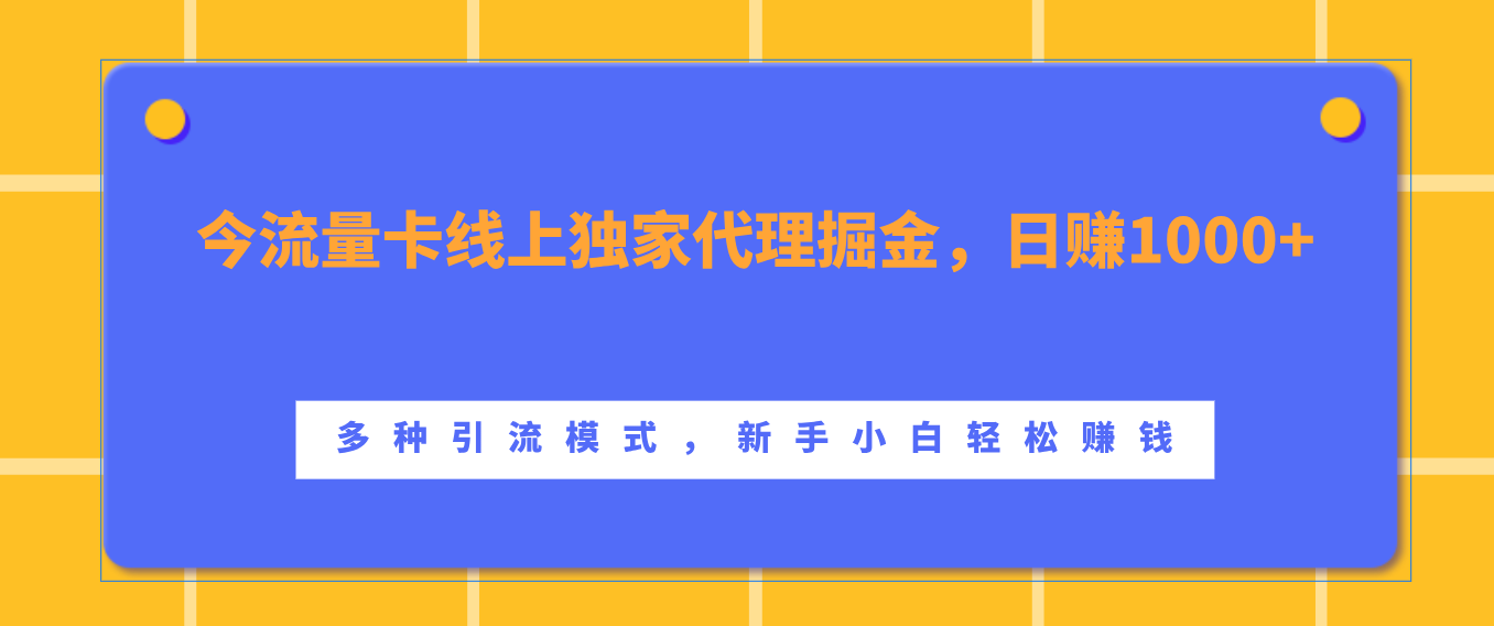 流量卡线上独家代理掘金，日赚1000+ ，多种引流模式，新手小白轻松赚钱-天行资源库