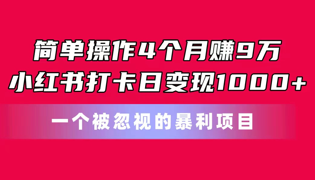 简单操作4个月赚9万！小红书打卡日变现1000+！一个被忽视的暴力项目-天行资源库