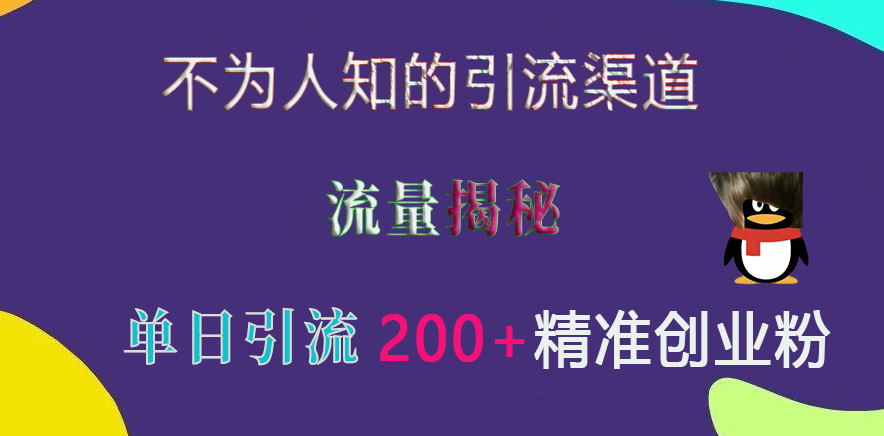不为人知的引流渠道，流量揭秘，实测单日引流200+精准创业粉-天行资源库
