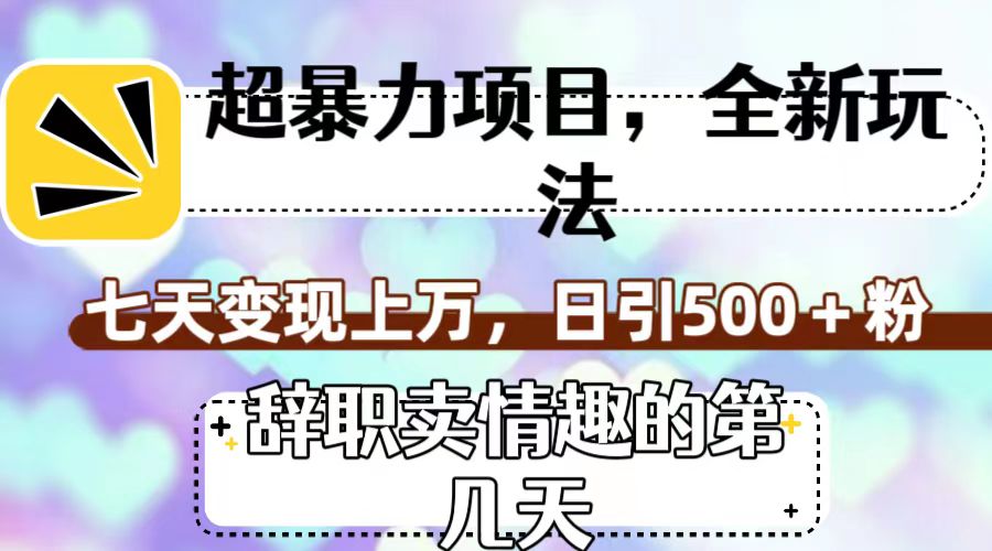 超暴利项目，全新玩法（辞职卖情趣的第几天），七天变现上万，日引500+粉-天行资源库
