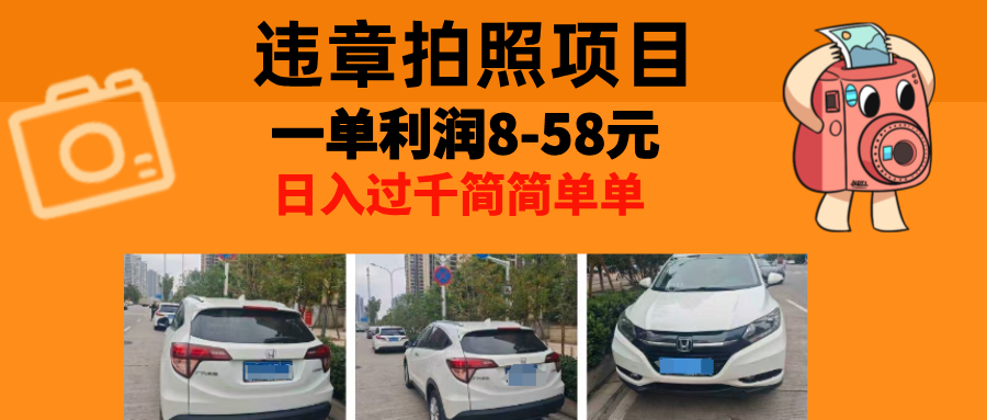 最强副业违章拍照，一单利润8-58元，全国大小城市都可做-天行资源库