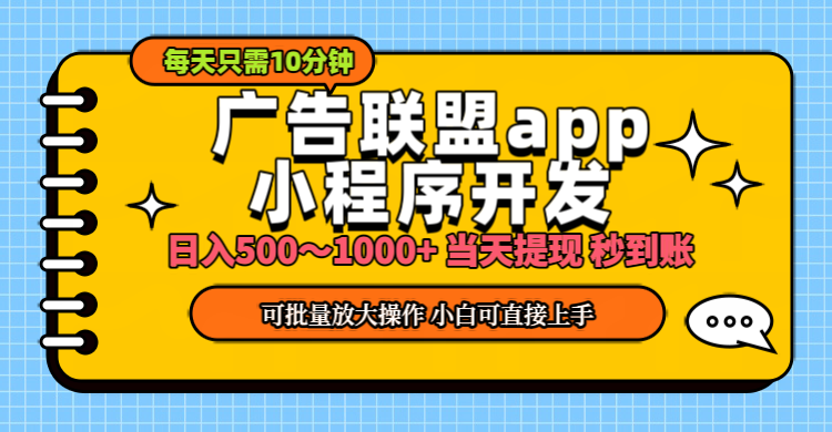 小程序开发 广告赚钱 日入500~1000+ 小白轻松上手！-天行资源库