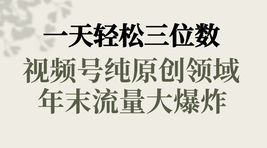 一天轻松三位数，视频号纯原创领域，春节童子送祝福，年末流量大爆炸，-天行资源库