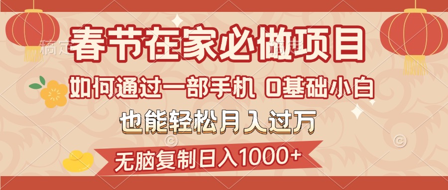 春节在家如何通过一部手机，无脑复制日入1000+，0基础小白也能轻松月入过万-天行资源库