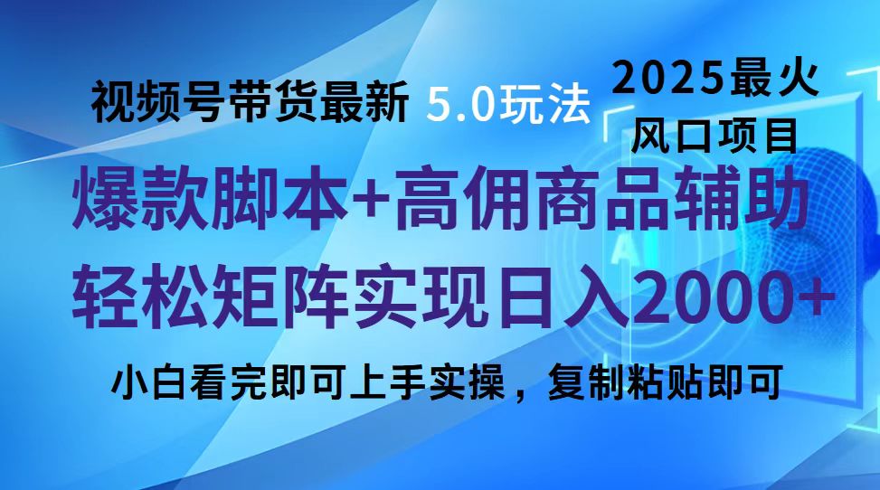 视频号带货最新5.0玩法，作品制作简单，当天起号，复制粘贴，脚本辅助，轻松矩阵日入2000+-天行资源库