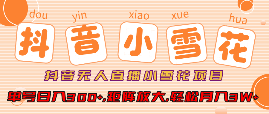 小雪花项目，抖音无人直播，单号日入300+,矩阵放大,轻松月入3W+-天行资源库