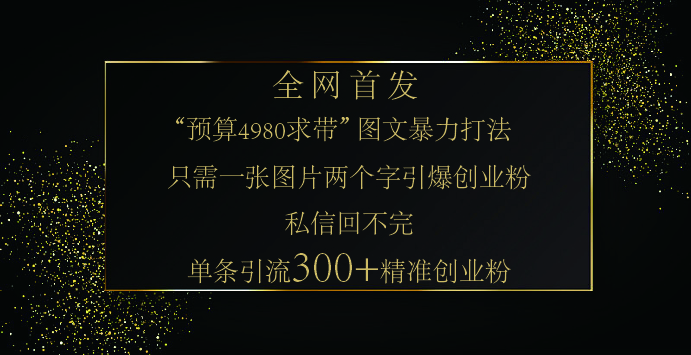 小红书，“预算 4980 带我飞” 的神奇图片引流法，堪称涨粉核武器！只需一张图，就能单条笔记凭借此方法，轻松引流 300 + 精准创业粉！-天行资源库