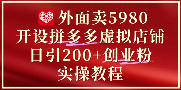 外面卖5980开设拼多多虚拟店铺：单日引流200+创业付费粉实战教程-天行资源库