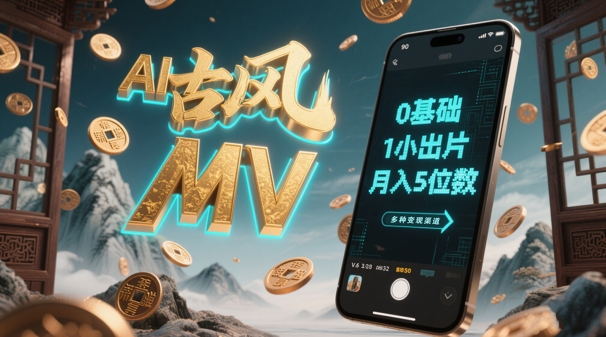AI一键生成古风音乐MV，0剪辑基础1小时出片，多种变现渠道，一部手机月入5位数-天行资源库